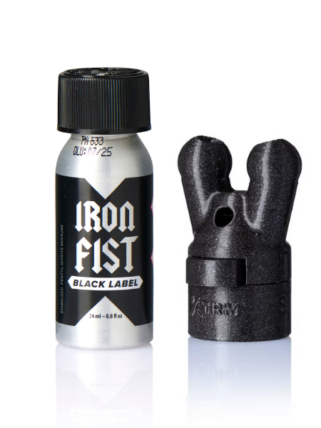 Sniff it Combo! Iron Fist Poppers Black Label 24ml mit Poppers Booster Cap XTRM Double Small Black LEAK PROOF