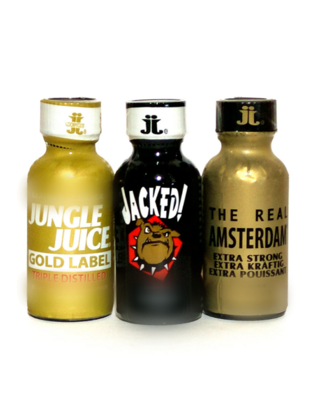 Jungle Juice Poppers Combo 30ml – Jungle Juice Triple Distilled Gold / JackeD! Original Formula / Amsterdam Real Gold Extra Strong